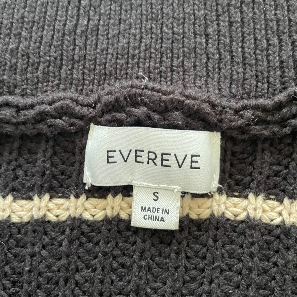 Evereve Striped Quarter Zip Sweater Womens Small Black Cream Chunky Knit Preppy